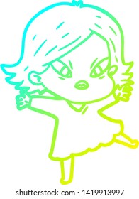 cold gradient line drawing of a cartoon stressed woman
