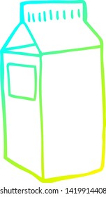 dibujo de línea de degradado frío de una caja de leche de dibujos animados