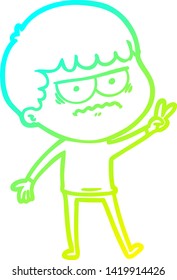 dibujo de línea de gradiente frío de un hombre molesto de caricatura