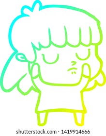 cold gradient line drawing of a cartoon indifferent woman