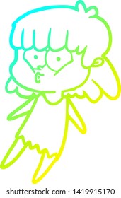 dibujo de línea de degradado frío de una niña silbadora de dibujos animados