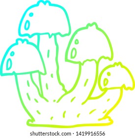 cold gradient line drawing of a cartoon mushrooms