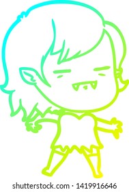 cold gradient line drawing of a cartoon undead vampire girl