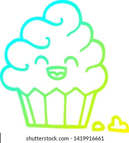 kalte Farbverlauf-Linienzeichnung eines Cartoon-Cupcake