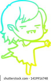 cold gradient line drawing of a cartoon undead vampire girl dancing