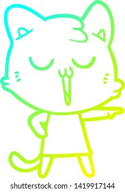 dibujo de línea de degradado frío de un gato de dibujos animados cantando
