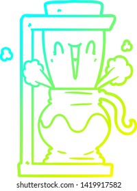 cold gradient line drawing of a cartoon filter coffee machine