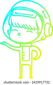 cold gradient line drawing of a cartoon curious astronaut