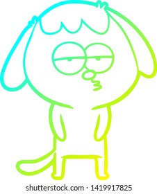 cold gradient line drawing of a cartoon tired dog