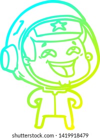 desenho de linha de gradiente frio de um astronauta risonho de desenho animado
