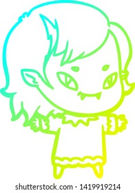dibujo de línea de gradiente frío de una joven vampiro amigable de la caricatura