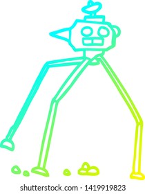cold gradient line drawing of a cartoon space rocket