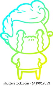 cold gradient line drawing of a cartoon man crying