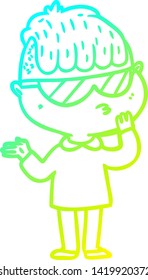 cold gradient line drawing of a cartoon boy wearing sunglasses