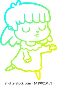 cold gradient line drawing of a cartoon indifferent woman