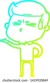 cold gradient line drawing of a cartoon man sweating