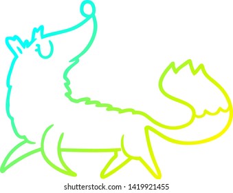 cold gradient line drawing of a cartoon fox
