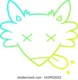 cold gradient line drawing of a cartoon dead fox