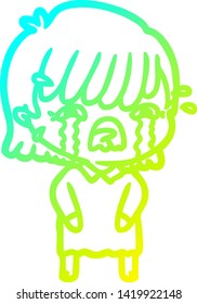 cold gradient line drawing of a cartoon girl crying