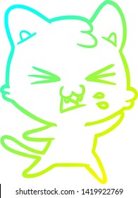 kalte Farbverlauf-Linienzeichnung einer Cartoon-Katze beim Hüssen