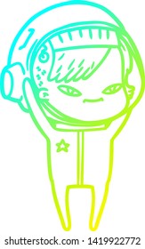 cold gradient line drawing of a cartoon astronaut woman
