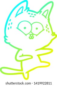dibujo de una línea de degradado frío de un gato de dibujos animados bailando