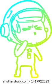 cold gradient line drawing of a cartoon stressed astronaut