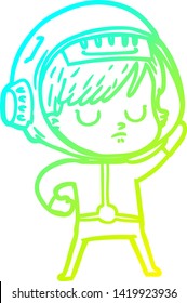 cold gradient line drawing of a cartoon astronaut woman