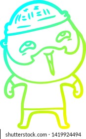 dibujo de línea de gradiente frío de un hombre barbudo feliz