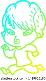 cold gradient line drawing of a cartoon woman