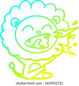 cold gradient line drawing of a cartoon roaring lion