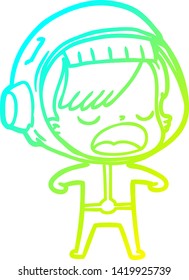 cold gradient line drawing of a cartoon astronaut woman explaining