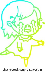 cold gradient line drawing of a cartoon crying vampire girl