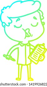 dibujo de línea de degradado frío de un hombre de dibujos animados hablando