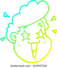 cold gradient line drawing of a cartoon happy face