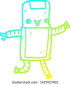 cold gradient line drawing of a cartoon robot
