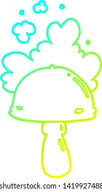 cold gradient line drawing of a cartoon mushroom with spore cloud