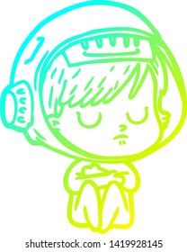 cold gradient line drawing of a cartoon astronaut woman