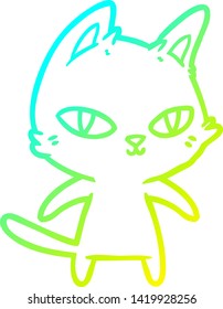 kalte Farbverlauf-Linienzeichnung einer Cartoon-Katze, die starrt