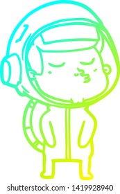 cold gradient line drawing of a cartoon confident astronaut