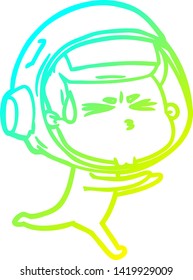 cold gradient line drawing of a cartoon stressed astronaut