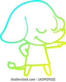 cold gradient line drawing of a cartoon smiling elephant