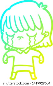 cold gradient line drawing of a cartoon woman crying