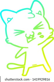 dibujo de línea de degradado frío de un gato de dibujos animados silbido
