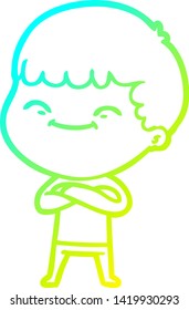 desenho de linha de gradiente frio de um menino feliz de desenho animado