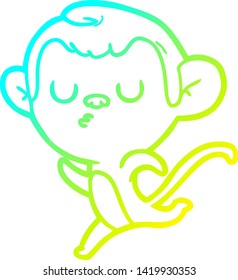 cold gradient line drawing of a cartoon monkey