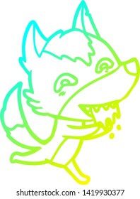 kalte Farbverlauf-Linienzeichnung eines Cartoon-hungrigen Wolf