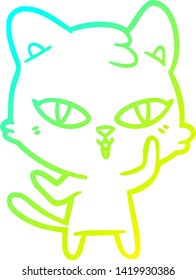 cold gradient line drawing of a cartoon cat