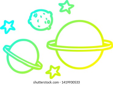 cold gradient line drawing of a cartoon planets