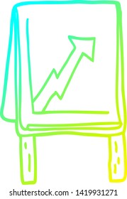 cold gradient line drawing of a cartoon business chart with arrow